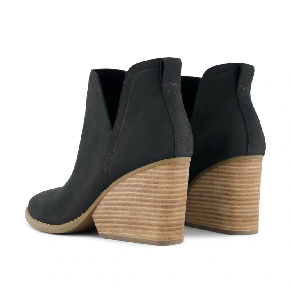 Toms Eliza Black Nubuck Leather Wedge Heel Ankle Boots Women’s Size 8.5 NWOT - Picture 5 of 14